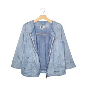 KUT from the Kloth Light Blue Zip Up Denim Jacket with 3/4 Sleeves